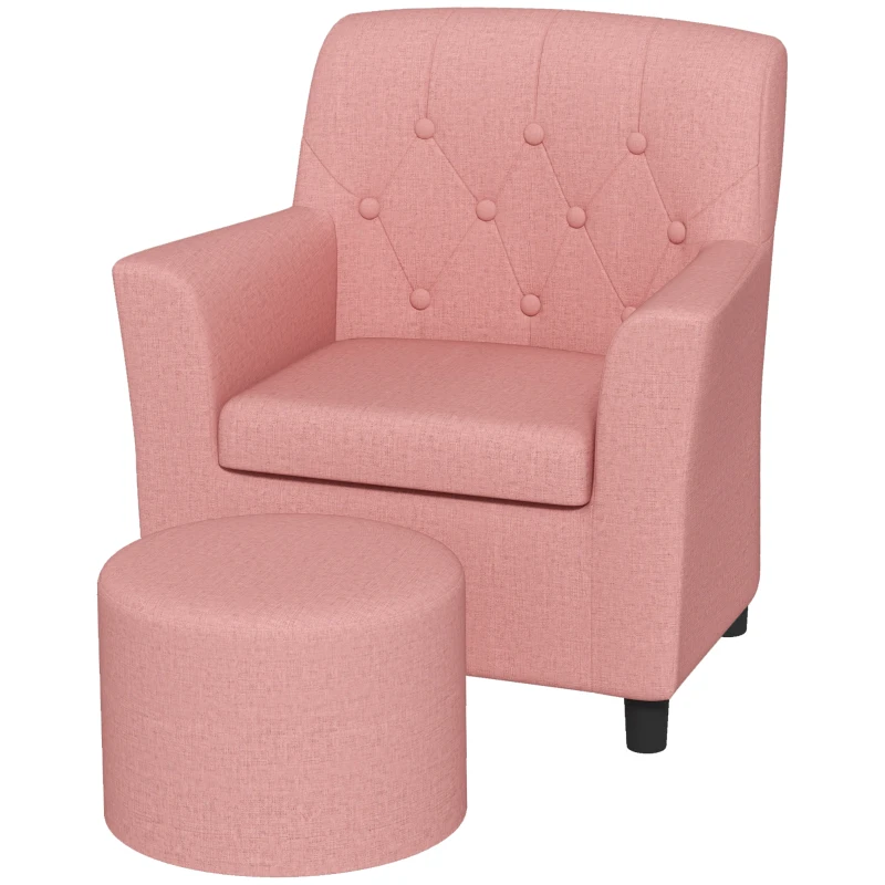 AIYAPLAY 2PCs Kids Sofa Set with Footrest, for Playroom, Bedroom, Pink