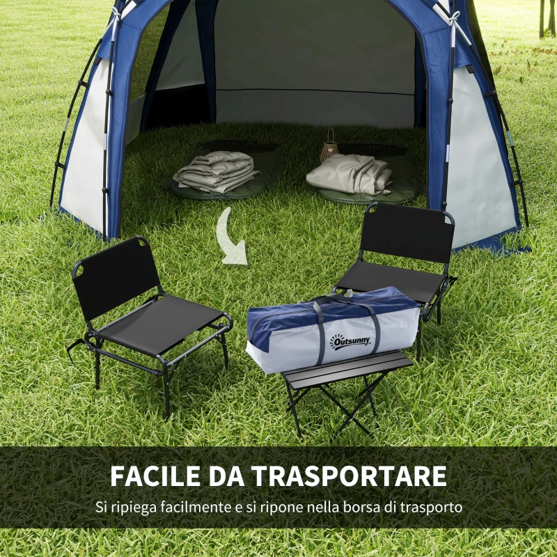 Outsunny Tenda da Campeggio 4-5 Posti con 4 Porte a Cerniera, Zanzariera e Gancio, 350x350x230cm, Bianca e Blu