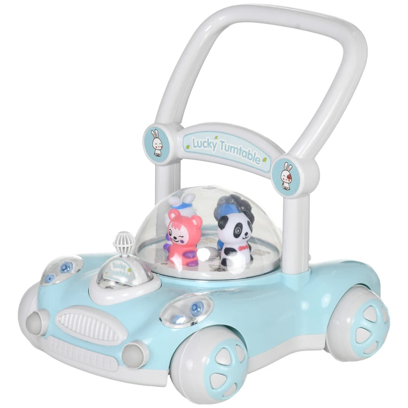 AIYAPLAY Andador para Bebés com Altura Ajustável Música Rodas Antiderrapantes Luzes Guiador Desmontável 43,4x40,6x43 cm Azul Claro