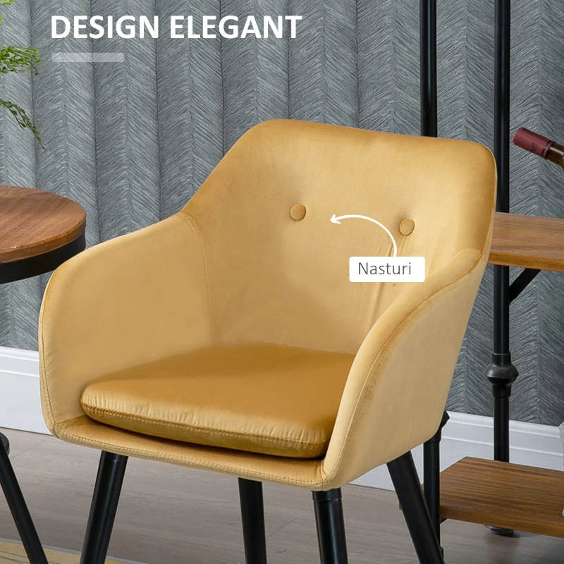 HOMCOM Set de 2 scaune cu cotiere 54x56x74cm, galben