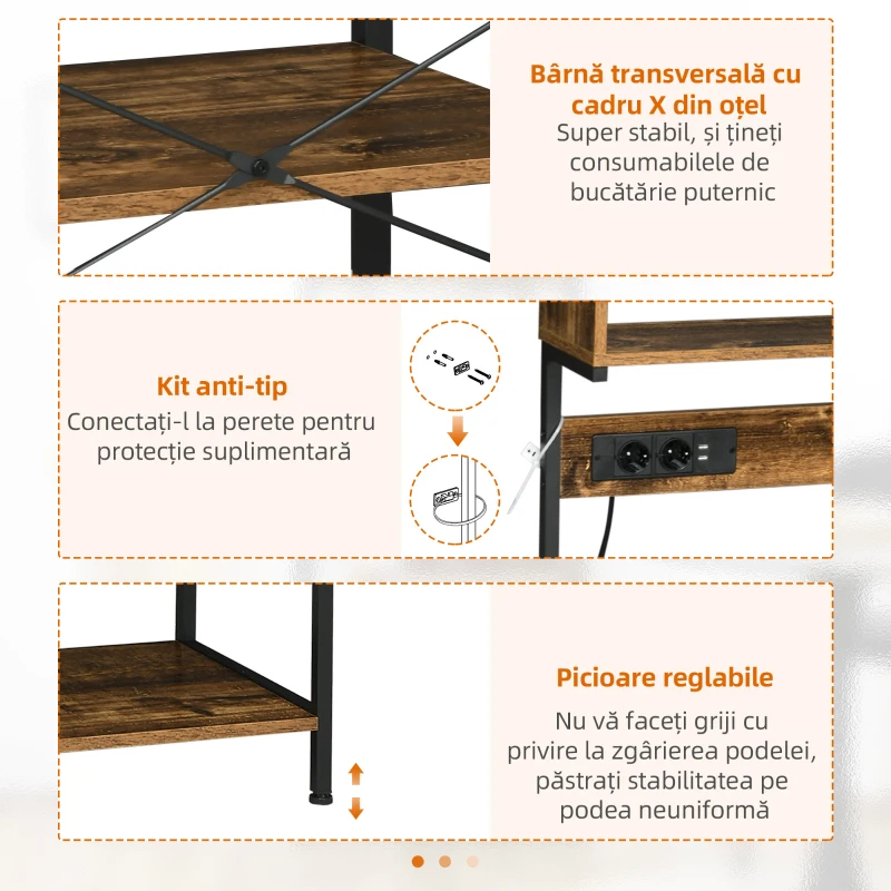 HOMCOM Raft Bucatarie cu Prize – Dulap Multifunctional pentru Microunde