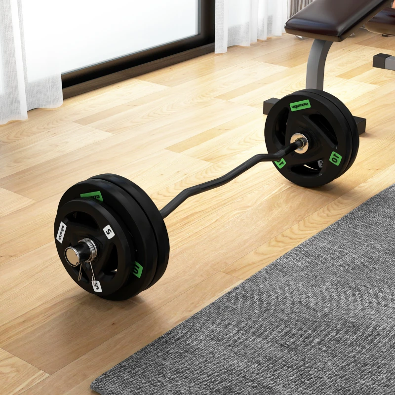 SPORTNOW Curl Bar with 30kg Weight Plates, Barbell Bar for 5cm Weight Plates, Home Gym Weight Lifting Bar, 120cm, 58kg