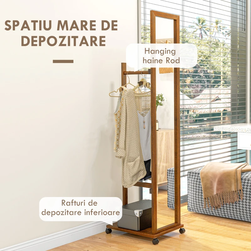 HOMCOM Oglinda De Sine Statatoare, Rulanta, Nuc