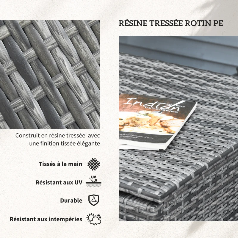 Outsunny Ensemble salon de jardin d'angle 4 places coussins déhoussables table basse coffre rangement acier époxy résine tressée