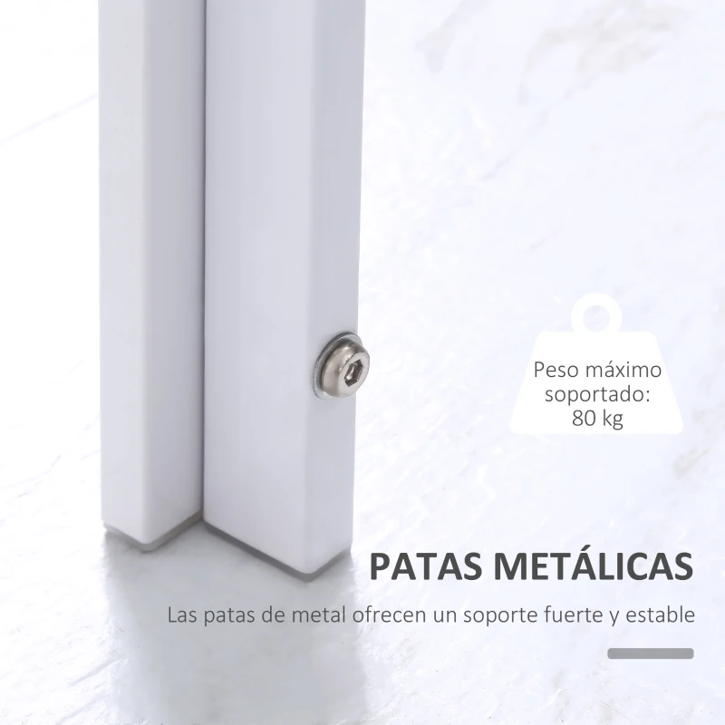 HOMCOM Mesa Sala de Jantar de Cristal Mesa Retangular para 4-6 pessoas com Pés de Metal Multifuncional para Cozinha 120x60x75cm Branco