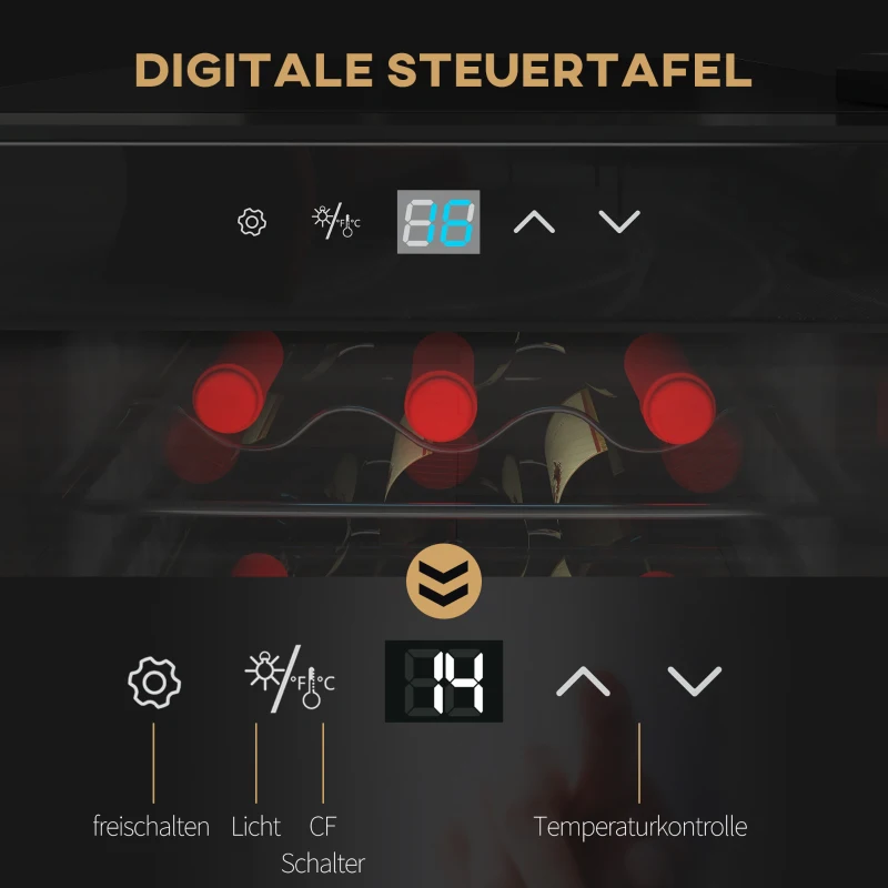 HOMCOM Wijnkoelkast, Stil, 5-18°C, Touchscreen, Verlichting, 34,5x45x78cm, Zwart