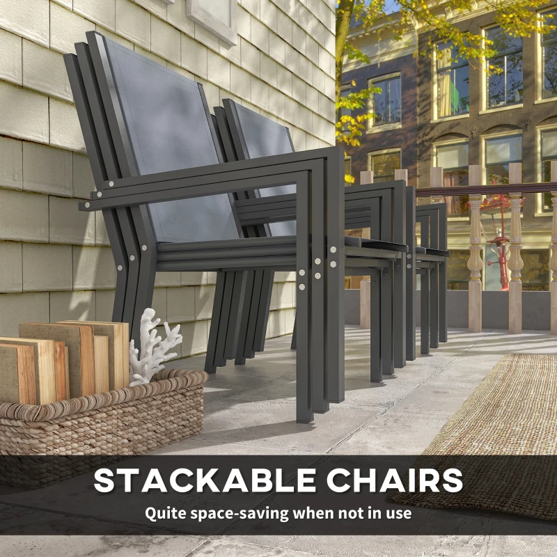 Outsunny Seven-Piece Garden Dining Set, with Plastic Wood-Top Table - Grey