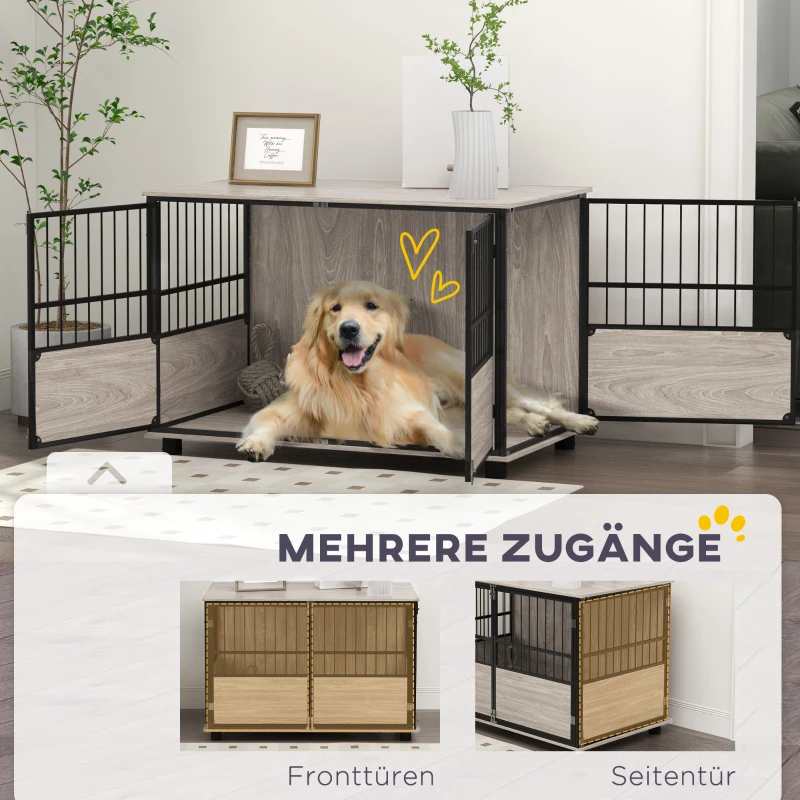 PawHut Hundebox, robust & stilvoll, 100x60x68cm, Walnussholz-Finish & Schwarz
