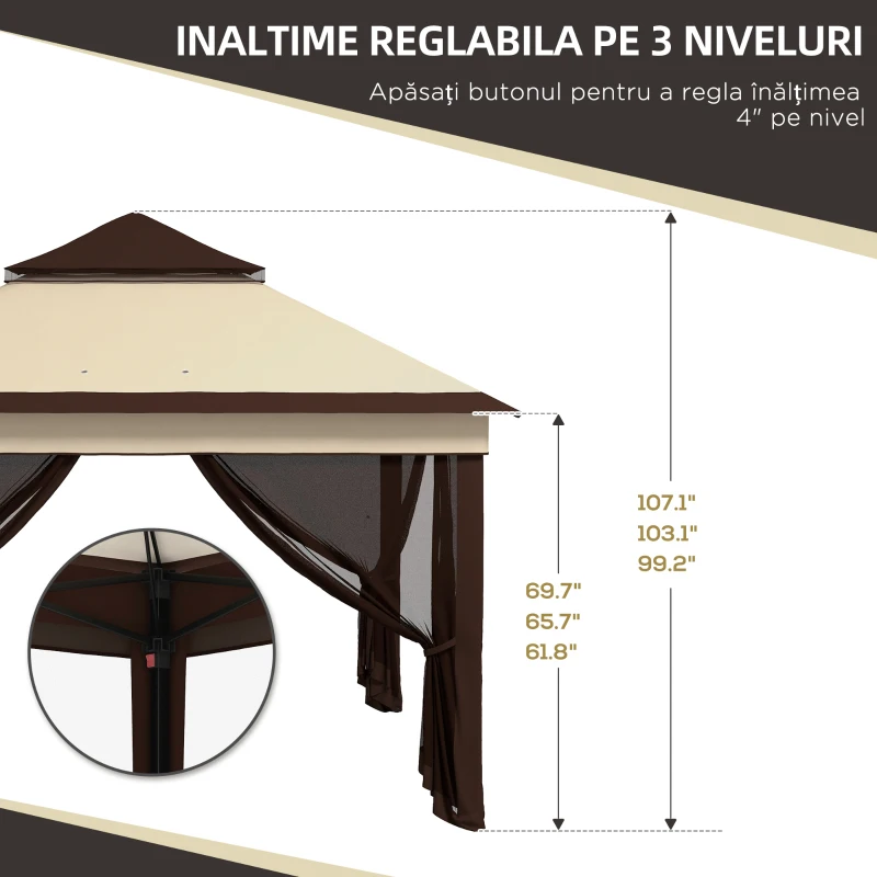 Outsunny Foisor Pop Up 3 x 3m Cu Plasa, Bej(m-5)