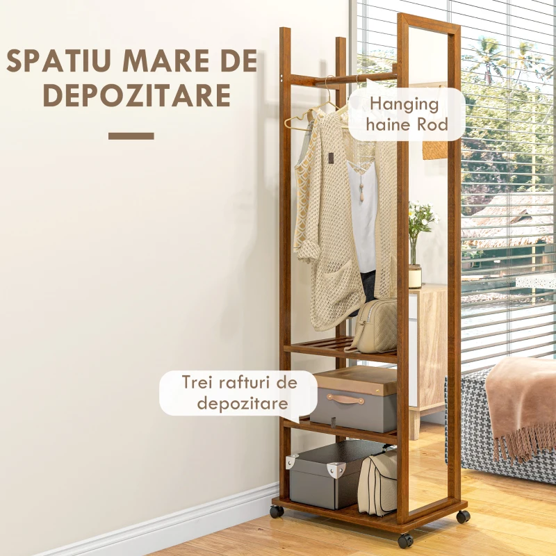 HOMCOM Oglinda De Sine Statatoare, Rulanta, Nuc