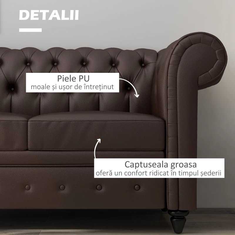 HOMCOM Canapea cu 2 locuri din piele ecologica, 160x84x80 cm maro(m-5)