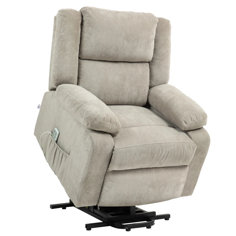 HOMCOM Relaxfauteuil met Opsta-assistentie, Verstelbare Hoofdsteun, Opklapbare Rugleuning, Gewatteerde Armleuningen, Lichtgrijs