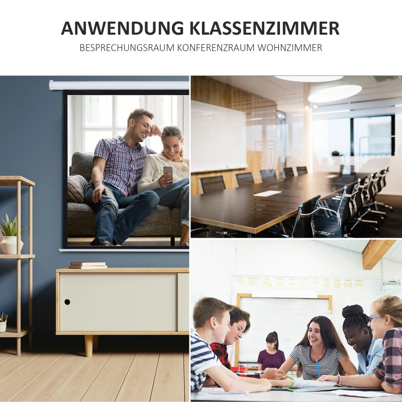 HOMCOM Ekran do Projektora, Motorowy Ekran Projekcyjny, 100 cali, 4:3, 203x152 cm, Biały