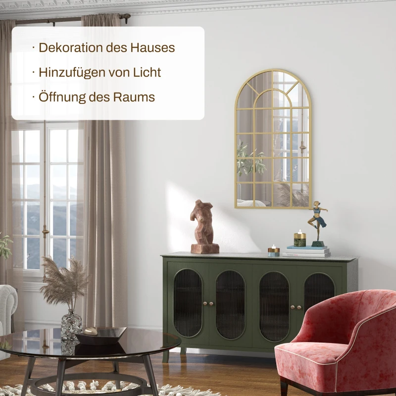 HOMCOM Lustro ścienna, design okienny, korytarzowe, metalowa rama, 110 x 62 cm, Złoto