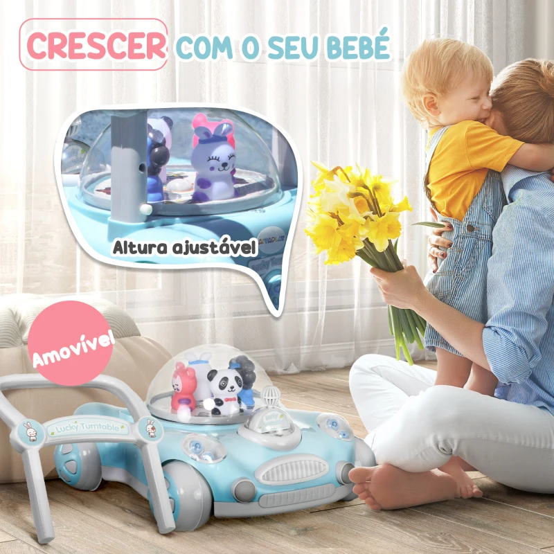 AIYAPLAY Andador para Bebés com Altura Ajustável Música Rodas Antiderrapantes Luzes Guiador Desmontável 43,4x40,6x43 cm Azul Claro