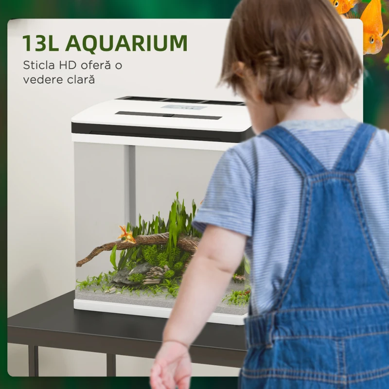Pawhut Acvariu 13L din Sticla – cu Filtru, LED & Pompa pentru Pesti