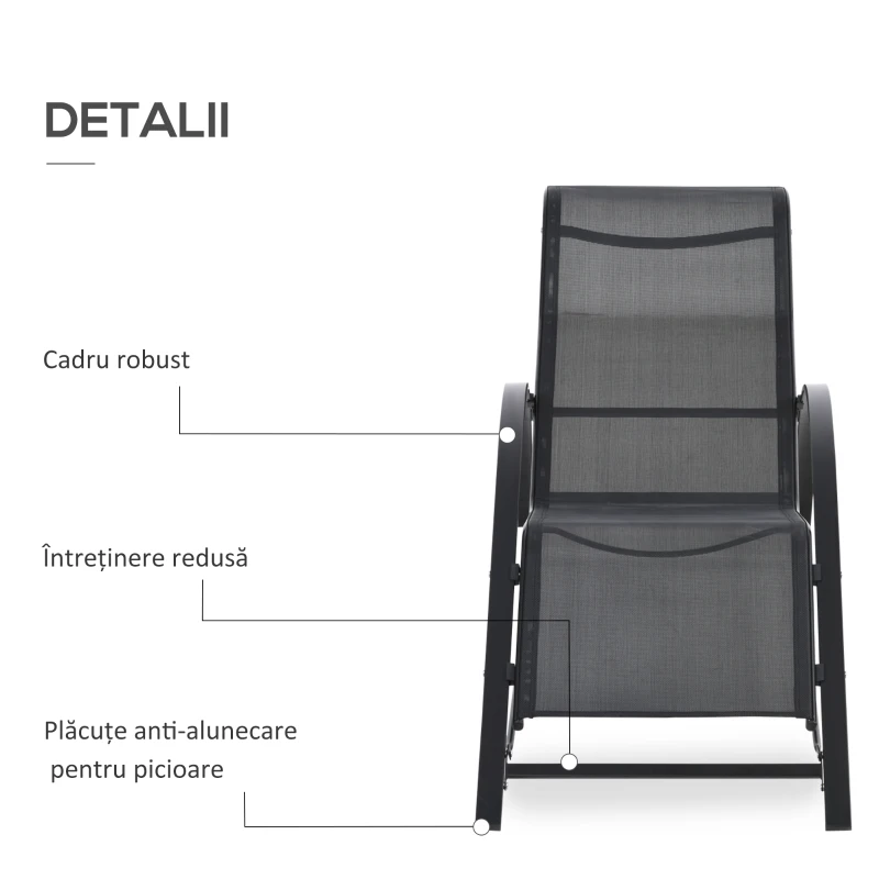 Outsunny Set 2 sezlonguri si masuta, 59x169x66 cm, negru