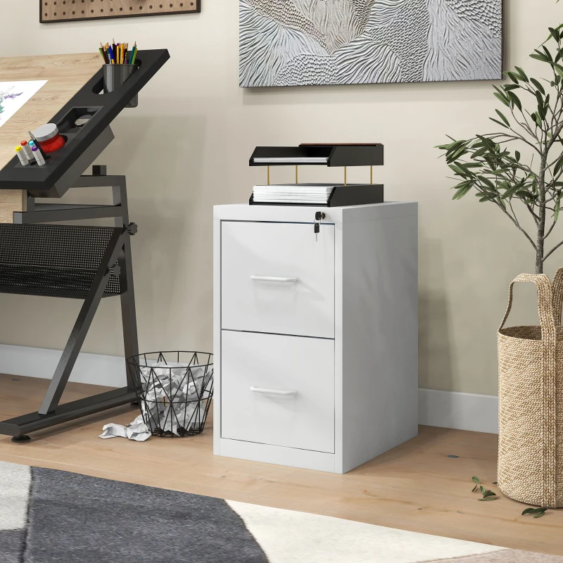 HOMCOM Two-Drawer Modern Steel Filing Cabinet - White