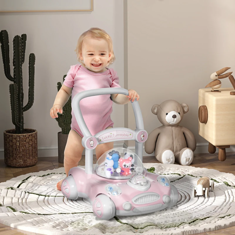 AIYAPLAY Andador para Bebés com Altura Ajustável Música Rodas Antiderrapantes Luzes Guiador Desmontável 43,4x40,6x43 cm Rosa