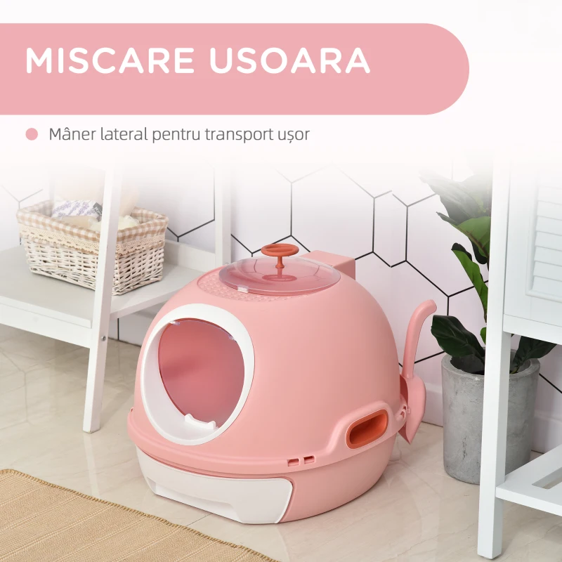 PawHut Litiera pentru Pisici cu Capac 47x55x44cm Roz