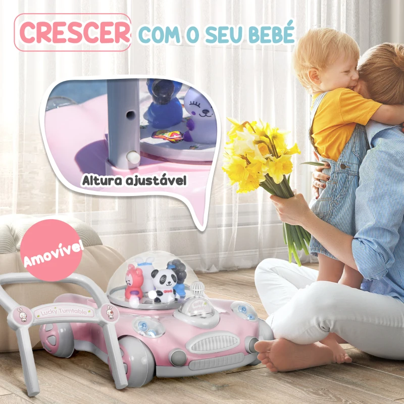 AIYAPLAY Andador para Bebés com Altura Ajustável Música Rodas Antiderrapantes Luzes Guiador Desmontável 43,4x40,6x43 cm Rosa