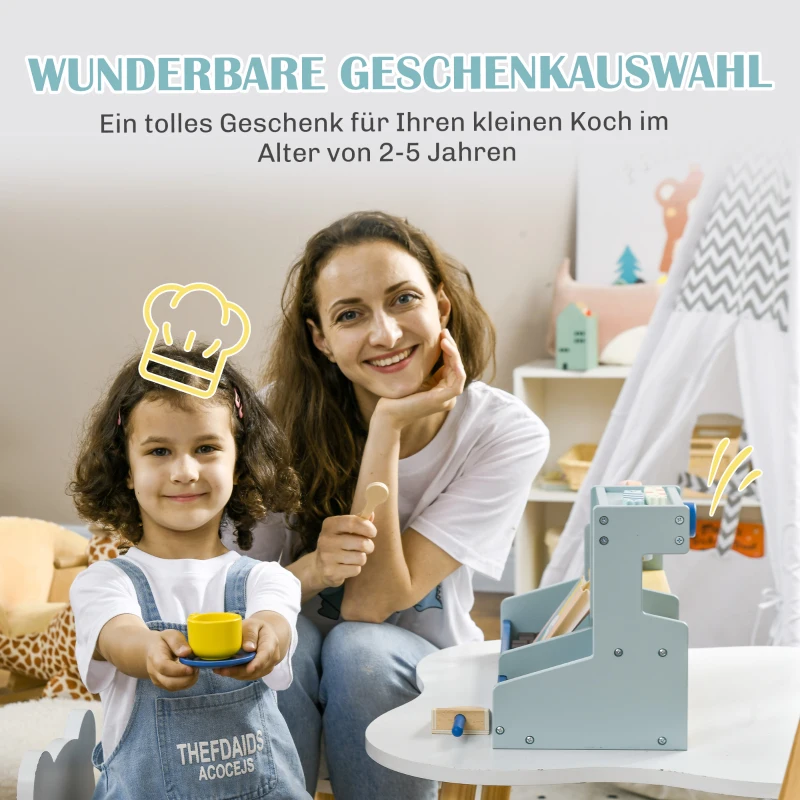 AIYAPLAY Kinder IJssalon Speelset, IJscreme Stand met Veel Accessoires, Bevordert Fantasie en Motoriek, Lichtblauw