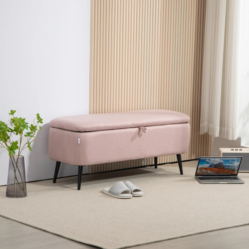 HOMCOM Banco de Almacenamiento con Tapa Abatible y Patas de Acero para Dormitorio Salón Entrada 101x38,5x44,5cm Rosa