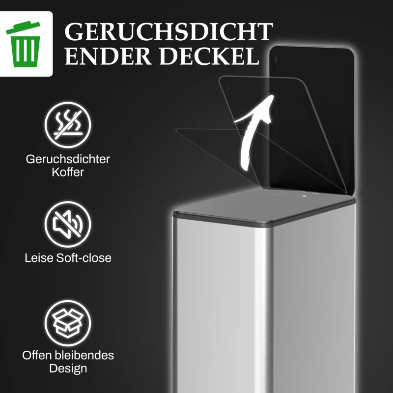 HOMCOM Prullenbak 20L, Soft-Close Deksel, Deodorantvak, Vingerafdrukbestendig, Roestvrij Staal, Zilver