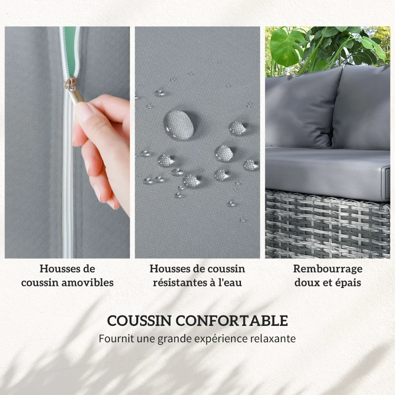 Outsunny Ensemble salon de jardin d'angle 4 places coussins déhoussables table basse coffre rangement acier époxy résine tressée