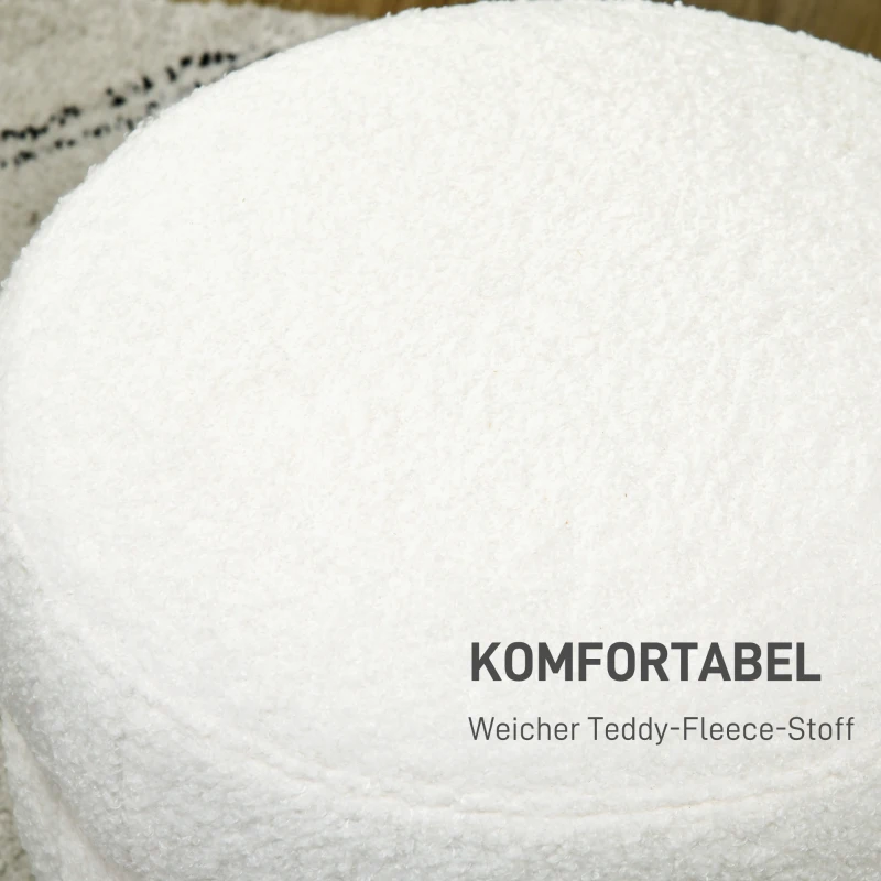 HOMCOM Kruk, rond, Teddyfleece, Metalen frame, tot 120kg, Φ40x45H cm, Crèmewit