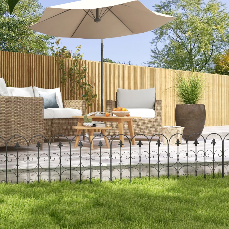 Outsunny Decorative Garden Fencing, 5PCs Outdoor Picket Fence Panels, Rustproof Metal Wire Landscape Flower Bed Border Edging Animal Barrier, Black