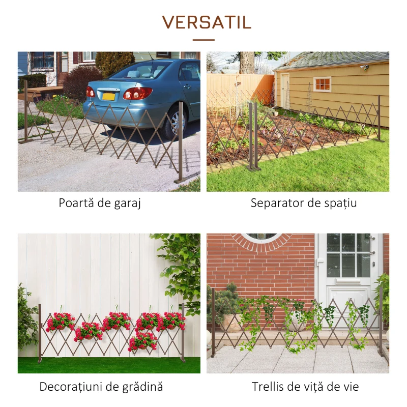 Outsunny Gard de Grădină cu Lățime Reglabilă, Gard de Grădină Multifuncțional din Metal și Aluminiu, 300x31x103,5 cm, Maro Închis