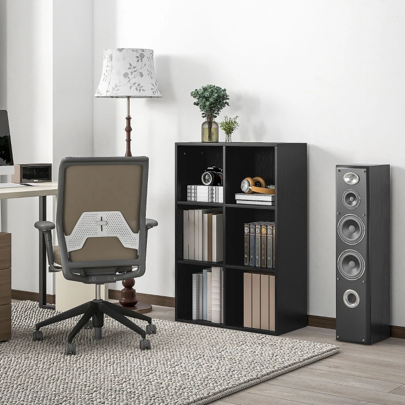 HOMCOM Six-Cube Bookcase - Black Wood Effect