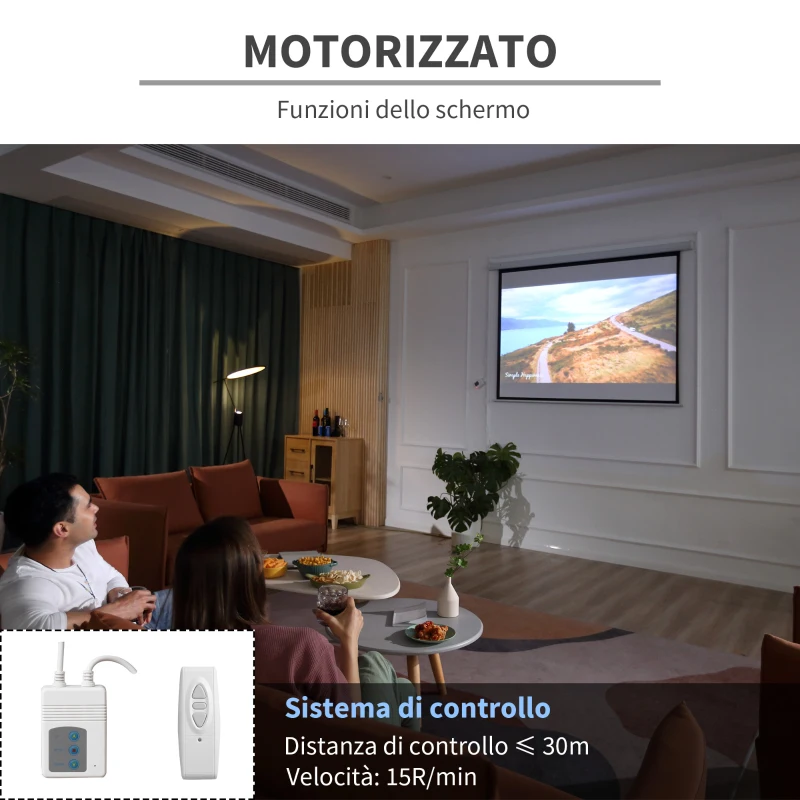 HOMCOM Telo Proiettore 84" Formato 4:3 con Telecomando, in Tessuto Plastico e Metallo, 171x130 cm, Bianco