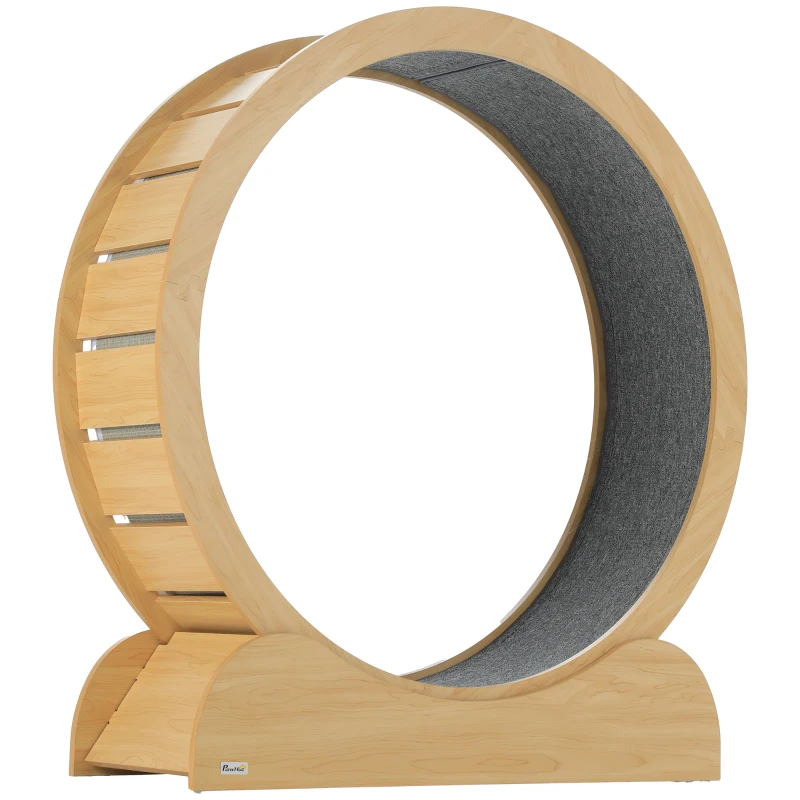 PawHut 39.4" Wooden Cat Running Wheel with Brake, Natural