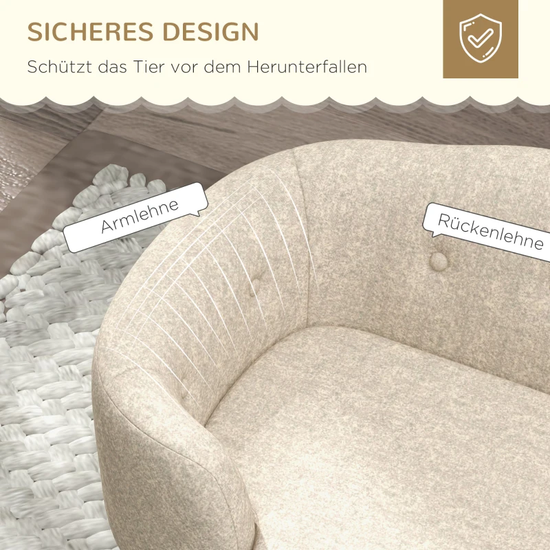 PawHut Haustiersofa Hundematte Hundebett Hundesofa Hundecouch Katzen Sofa mit Kissen Rückentasche Plüsch Schaumstoff Kiefernholz Cremeweiß 70 x 47 x 30 cm