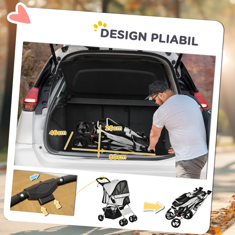 PawHut Carucior pentru Caini Talie Mini 75x46x94cm Rosu |Aosom RO