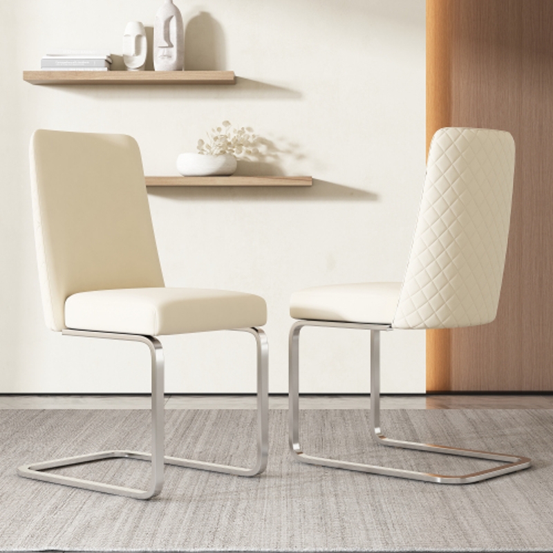 Set di 2 Sedie imbottite Iris in tessuto beige e gambe in metallo tortora | Leroy Merlin