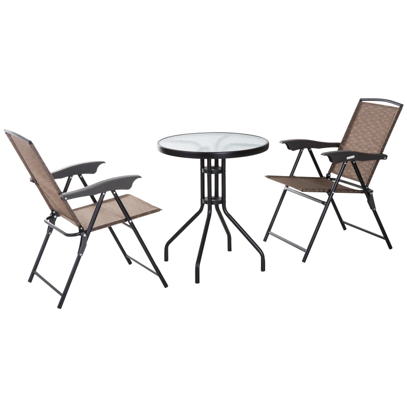 Outsunny Set de mobilier pentru gradina cu masa din sticla securizata, maro
