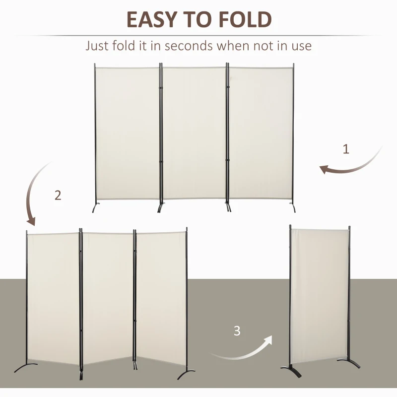 HOMCOM Paravan interior cu 3 panouri, separeu pliabil pentru spatii din metal si poliester, 253x50x182cm, bej