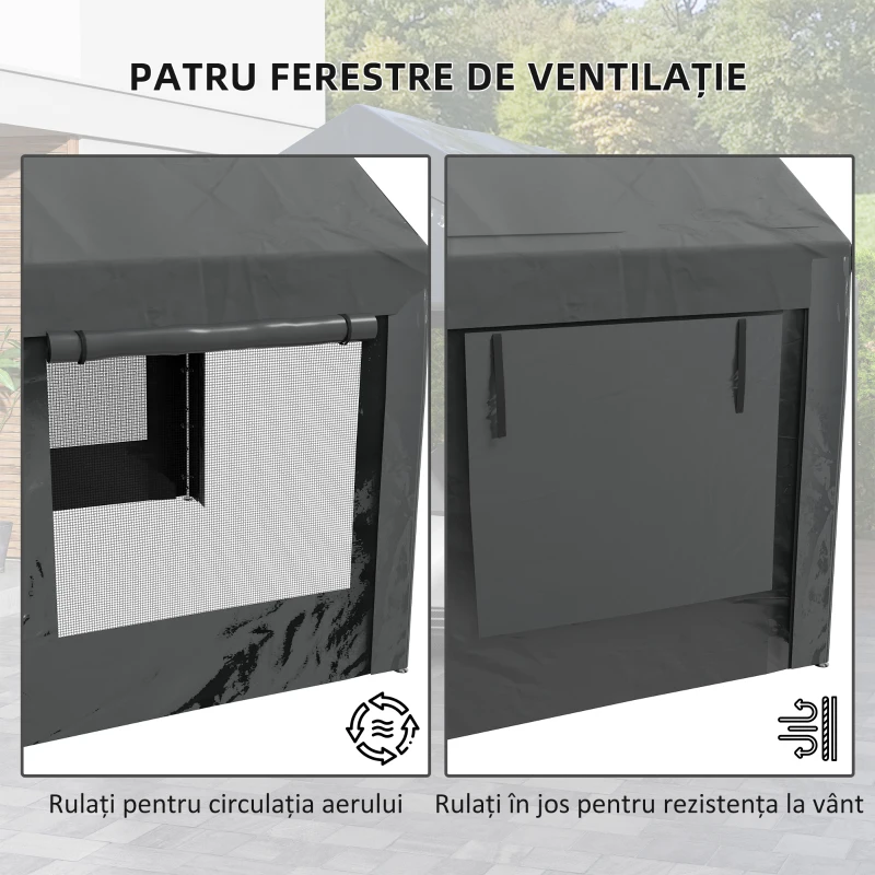 Outsunny Pavilion de Grădină cu Înălțime Reglabilă, 4 Uși și 4 Ferestre, 6x3 m, Gri Închis
