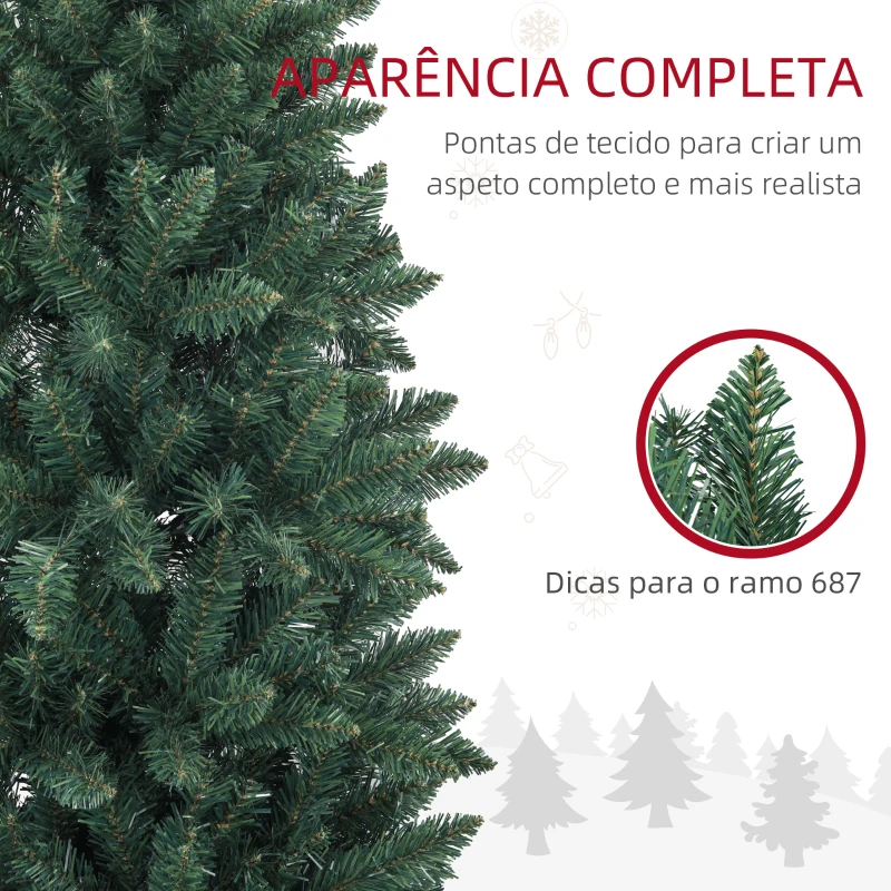 HOMCOM Árvore de Natal Tipo Lápis 210 cm com Base Dobrável e 687 Ramos para  Escritório Verde