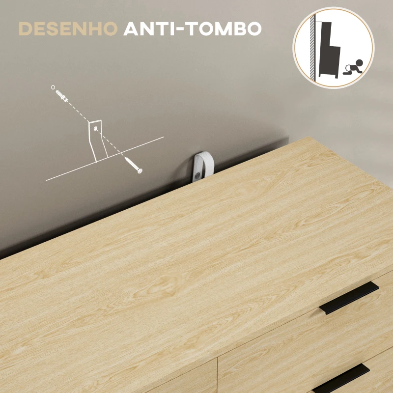 HOMCOM Cómoda com 6 Gavetas Cómoda para Dormitório Cómoda Moderna com Desenho Anti-Tombo  110x40x75 cm Carvalho