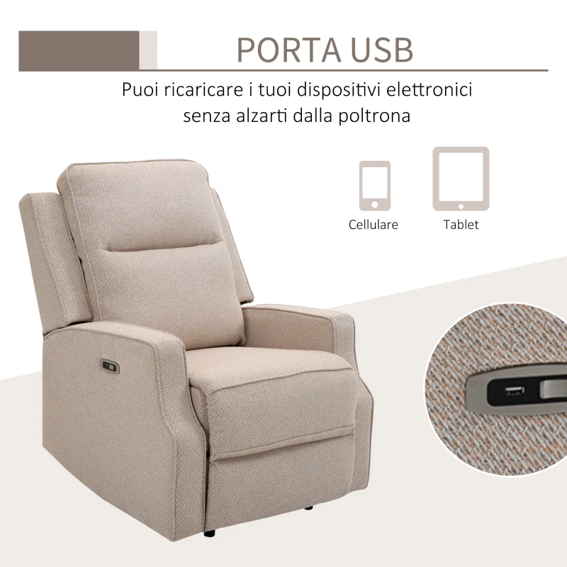 HOMCOM Fotoliu Rabatabil 150° – Electric, Port USB, Bej