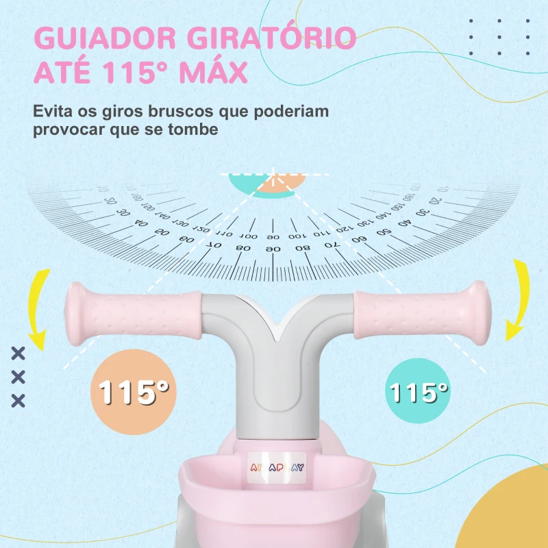 AIYAPLAY Bicicleta sem Pedais para Crianças de 12-36 Meses Bicicleta de Equilíbrio com Assento Ajustável 56x27x39 cm Rosa