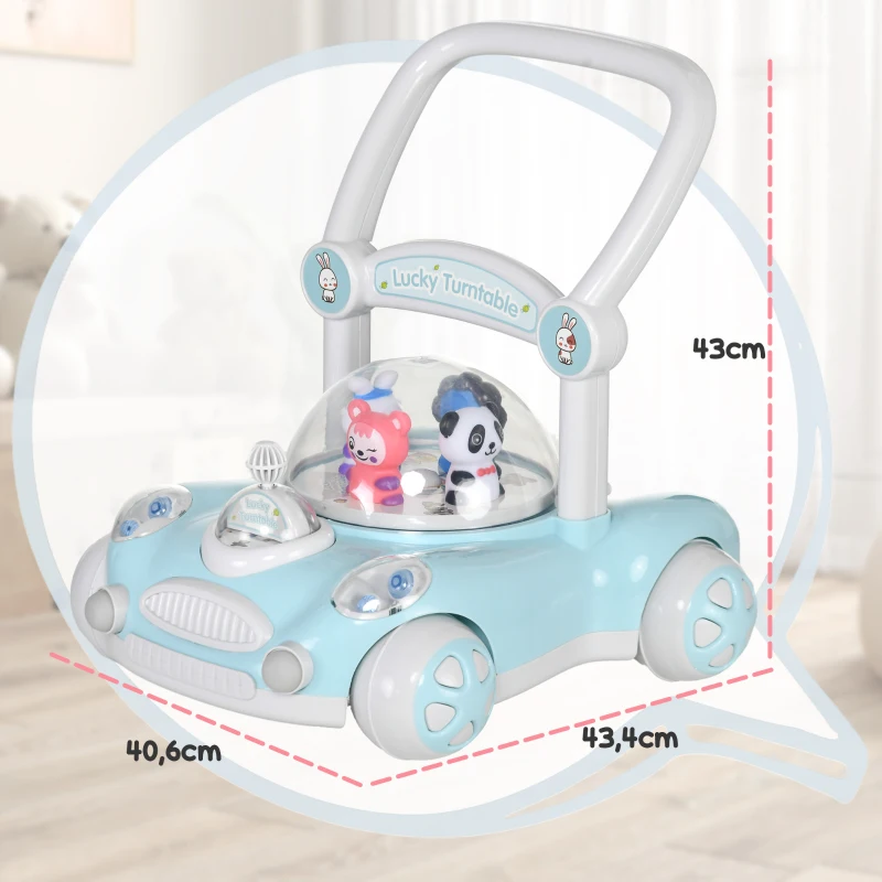 AIYAPLAY Andador para Bebés com Altura Ajustável Música Rodas Antiderrapantes Luzes Guiador Desmontável 43,4x40,6x43 cm Azul Claro