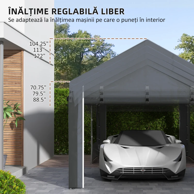 Outsunny Pavilion de Grădină cu Înălțime Reglabilă, 4 Uși și 4 Ferestre, 6x3 m, Gri Închis