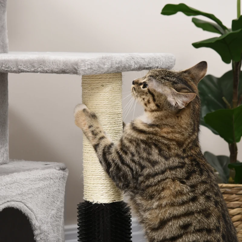 PawHut Arranhador para Gatos Médios com Casa Plataforma Bola Brinquedo Arranhador e Postes de Sisal 48x48x85 cm Cinza