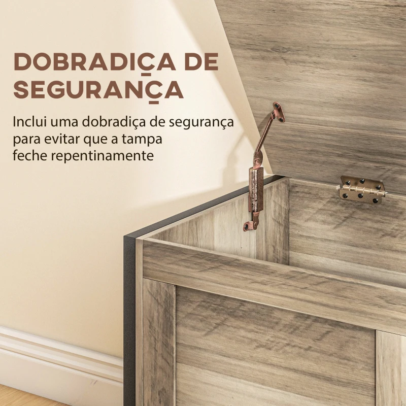 HOMCOM Baú de Armazenamento 95L Baú de Arrumação com Tampa Banco de Armazenamento com Dobradiça de Segurança  80x40x50 cm Cinza Claro