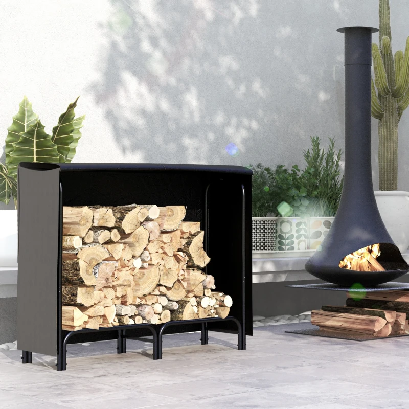 Outsunny Brandhoutrek, 0,33 m³, met Draagtas & Hoes, Metalen frame, tot 150 kg, 120 x 36 x 99 cm, Zwart(m-2)